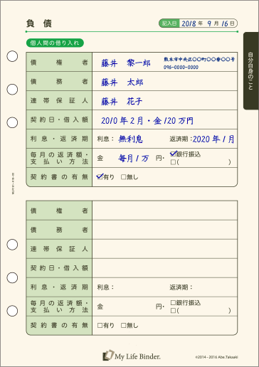 負債（個人間の借り入れ）